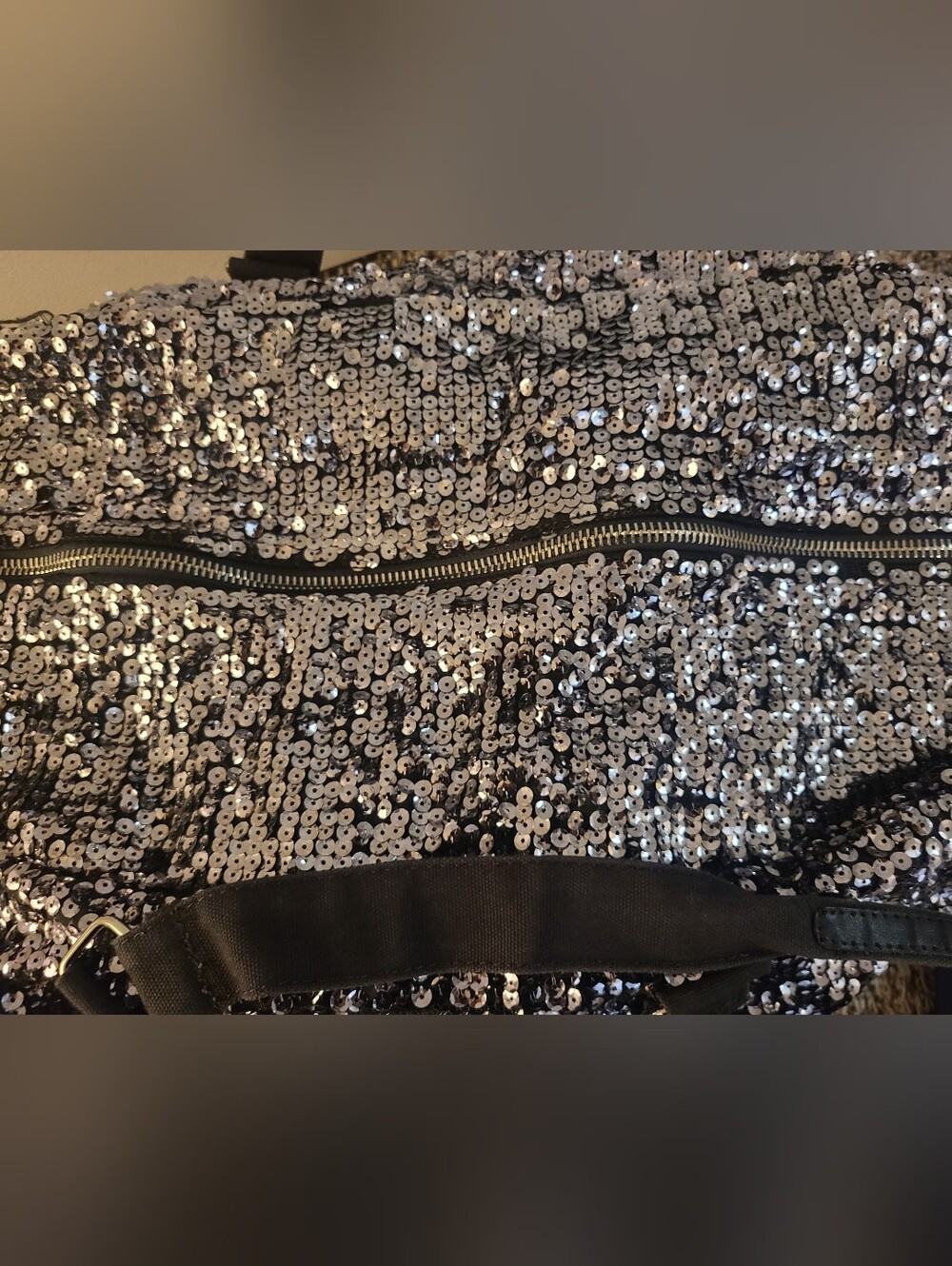 PINK Victoria's Secret Silver Sequin Weekender Bag with Black Straps - Offers - Picture 10 of 16